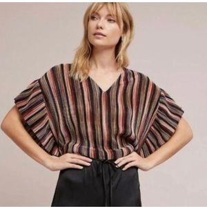 Anthro medium Vanessa Virginia striped flutter sleeve top